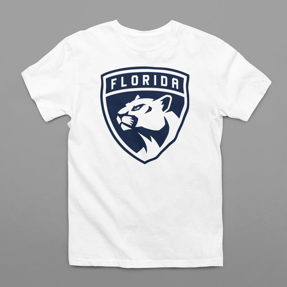 NEW Florida Panthers Monochrome Team Color Pop Shield Big Logo T-Shirt WHITE